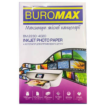 Фотопапір 10*15см 100арк 180г/м2 BUROMAX глянц 2230-4100