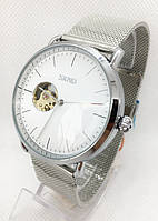 Часы мужские механические Skmei 9201 (Скмеи), цвет серебро с белым циферблатом ( код: IBW522SO )