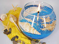 Декоративная гелевая свеча Чародейка шар синяя морская звезда и ракушка