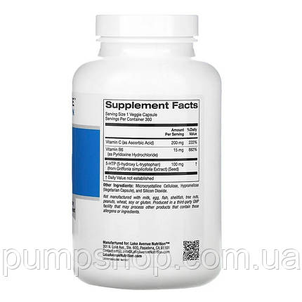 5-гідрокситриптофан із вітаміном B6 і вітаміном C Lake Avenue Nutrition 5-HTP+B6+Vitamin C 360 капс., фото 3