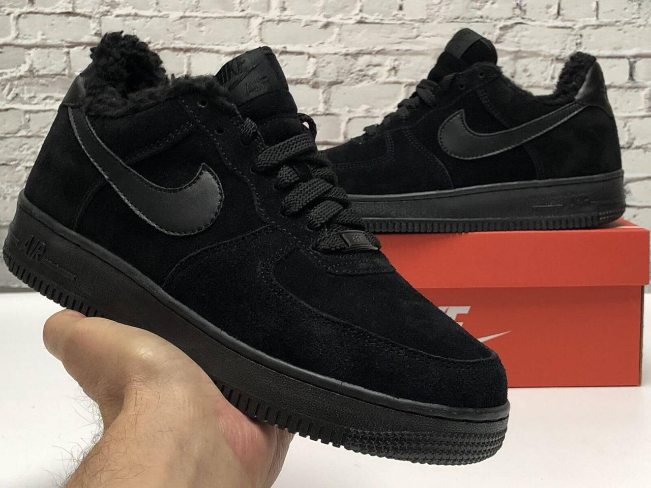 Зимние кроссовки на меху черного цвета Nike Air Force 1 Low Black (Мужские зимние кроссовки Найк Аир купить в Киеве | Im-PoLLi - 50007557