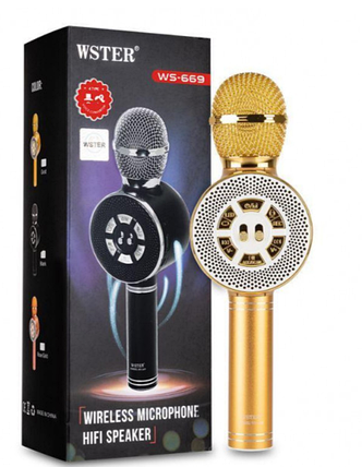 Бездротовий Світлодіодний Мікрофон "Караоке" USB, microSD, AUX, Bluetooth Wster WS-669 чорний, фото 1