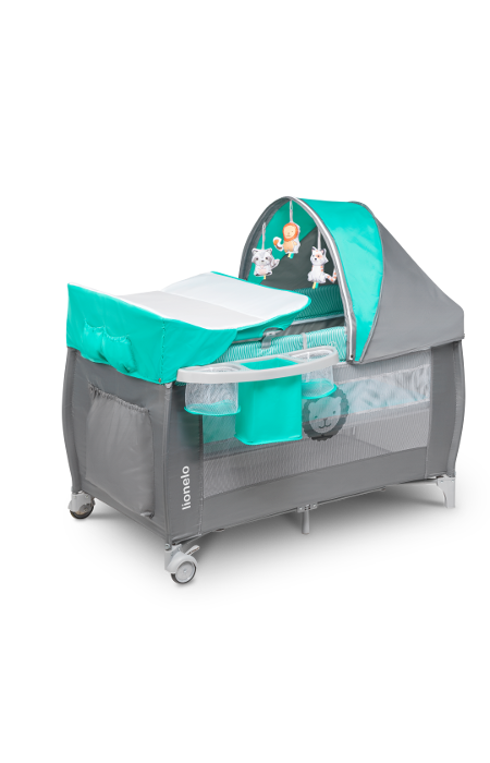 Ліжечко-манеж Lionelo SVEN PLUS TURQUOISE/GREY, фото 1