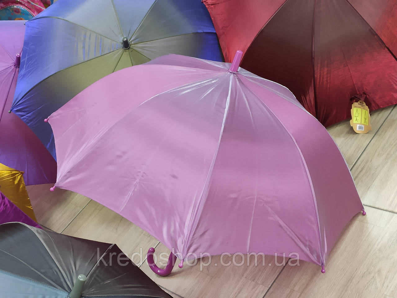 Зонт трость підлітковий рожевий хамелеон "анти вітер"