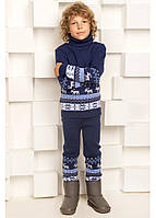 Гамаши штанишки вязанные на мальчика "Олени" синие с орнаментом