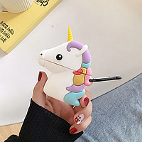 Чехол силиконовый с карабином Case emoji Unicorn / Единорог для наушников Apple AirPods 1 и 2