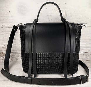 700 Натуральна шкіра, жіноча шкіряна сумка чорна через плече крос-боді середнього розміру з тисненням 3D
