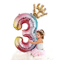 Шар фольгированный цифра радуга с короной