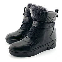 Зимние ботинки Guero кожаные на скрытой танкетке на шнуровке черные 38