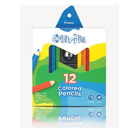 Кольорові олівці MARCO Colorite Jumbo 1450-12CB, Набір 12 кольорів, зі стругачкою, товсті