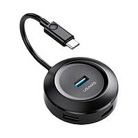 HUB адаптер USB Type-C USAMS US-SJ415, 4USB, чорний