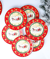 Набор из 6 фарфоровых тарелок Новогодний 21 см 986-033-6