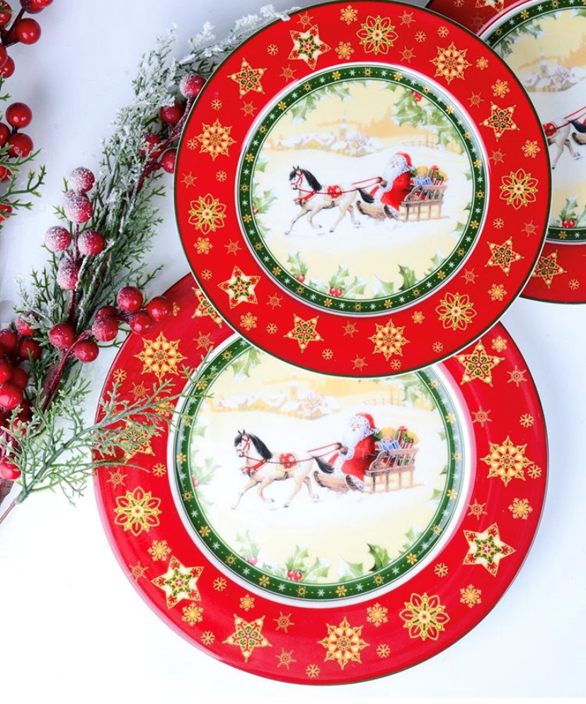 Набір з 12 тарілок Новорічний (6 шт 21 см + 6 шт 26 см), фото 1