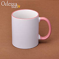 Чашка для сублимации (розовый ободок и ручка)