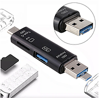 OTG переходник 3в1 Type-C, micro USB, картридер (KG-274)