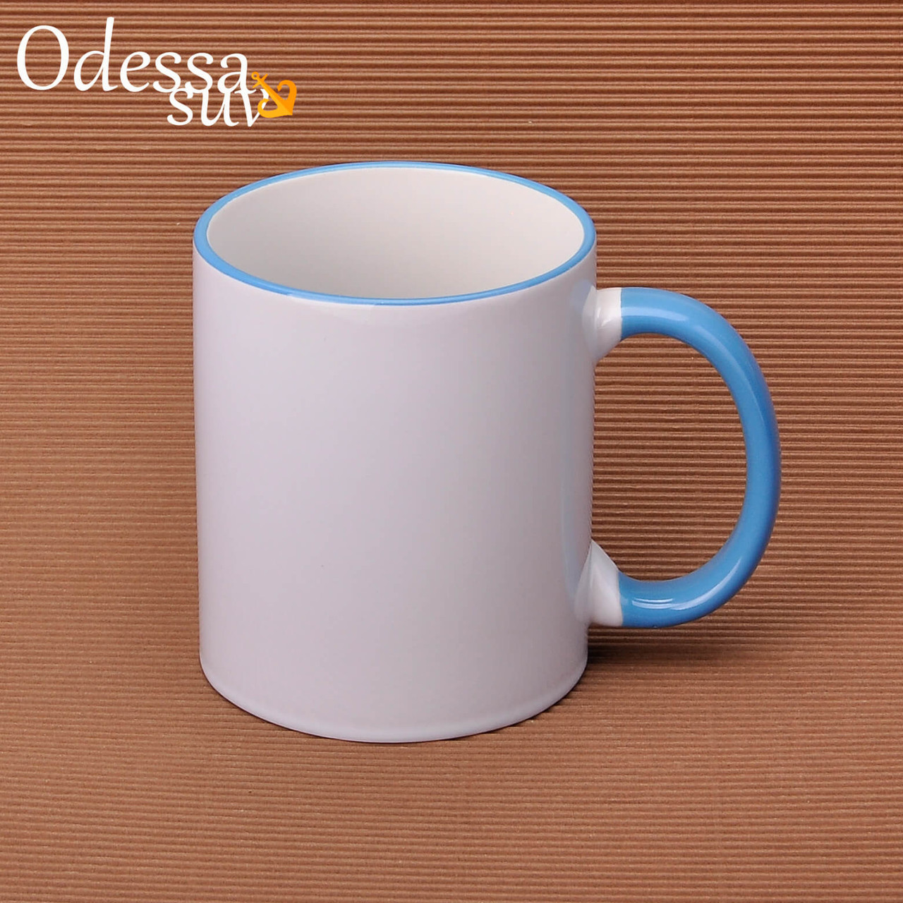 Чашка для сублімації (блакитний обідок та ручка)