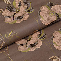 Темные коричневые обои для стен бумажные с крупными бежевыми цветами 0,53*10м