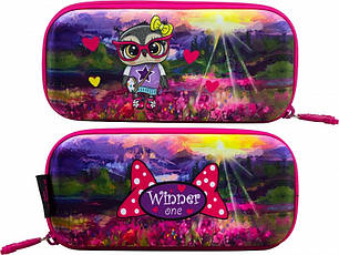 Пенал шкільний для дівчаток на блискавці каркасний Сова Winner One P-203, фото 1