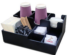 Барний органайзер для кафе (4 види чаю та стакани) 32х25х12см, чорний