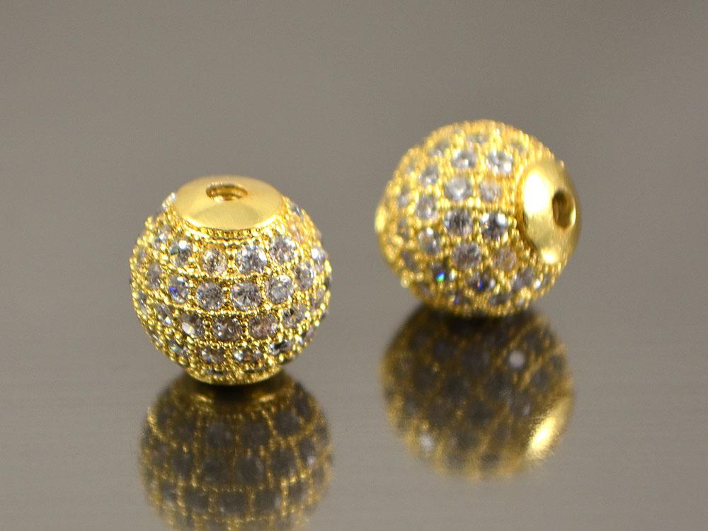 Бусина Кульок із фіанітами 10 мм Milano, золото, фото 1