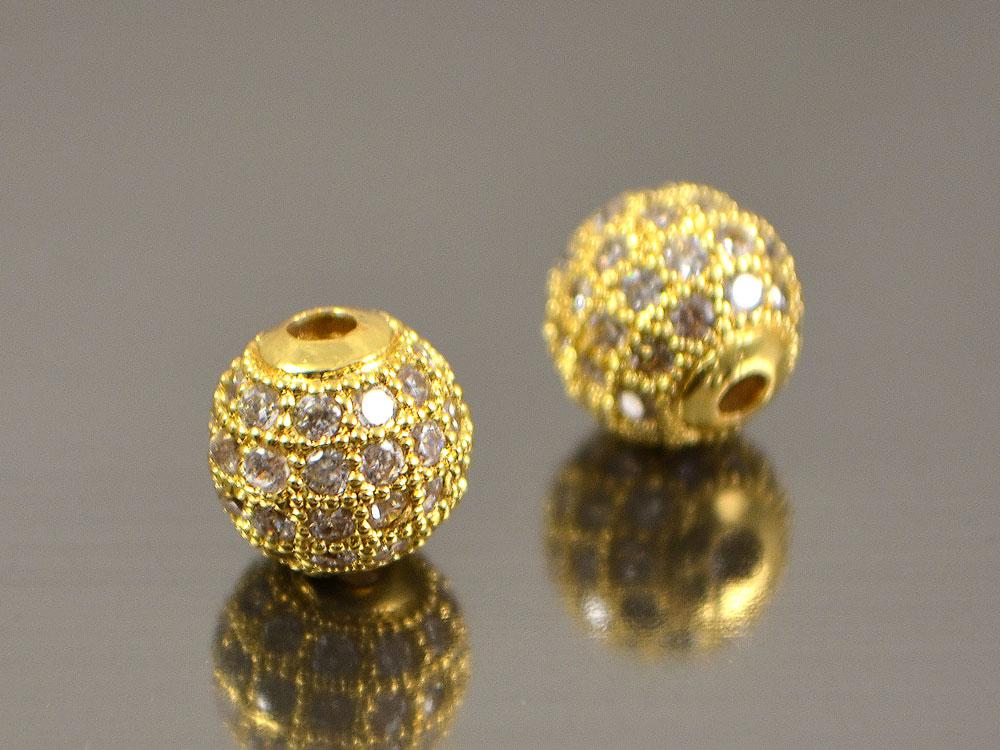 Бусина Кулька із фіанітами 8 мм Milano, золото, фото 1