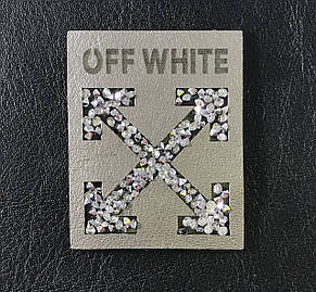 Нашивка Офф вайт/Off White з камінням 40х50 мм, фото 1