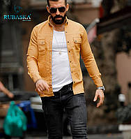 Стильная джинсовая мужская рубашка с длинным рукавом Турция, бежевая, большой ассортимент
