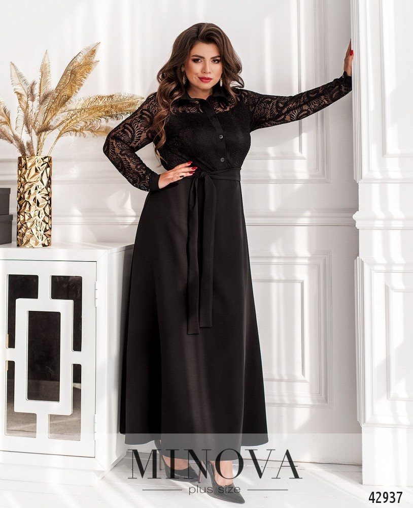 Довга жіноча вечірня чорна сукня з гіпюром, великого розміру від 50 до 64