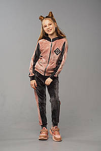 Дитячий велюровий спортивний костюм Olivia для дівчаток Сірий-рожевий Туреччина на весну осінь літо