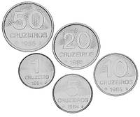 Бразилия набор из 5 монет 1980-1985 UNC 1, 5, 10, 20, 50 крузейро