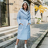 Пуховик жіночий демісезонний довгий осінній. Куртка пальто з капюшоном еврозима (блакитний) L, фото 2