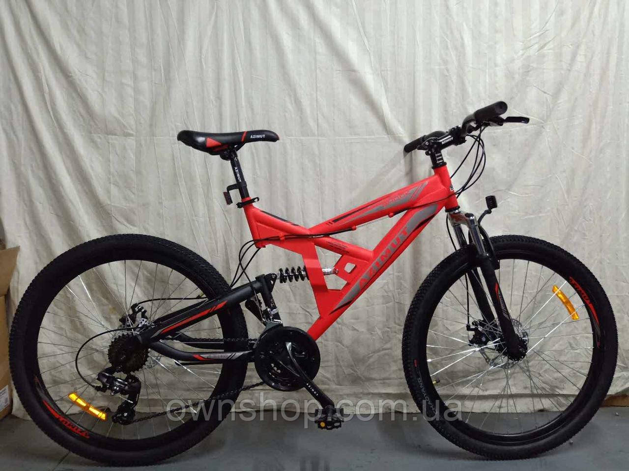 Велосипед гірський двопідвісний Azimut Shock 24" червоний, фото 1