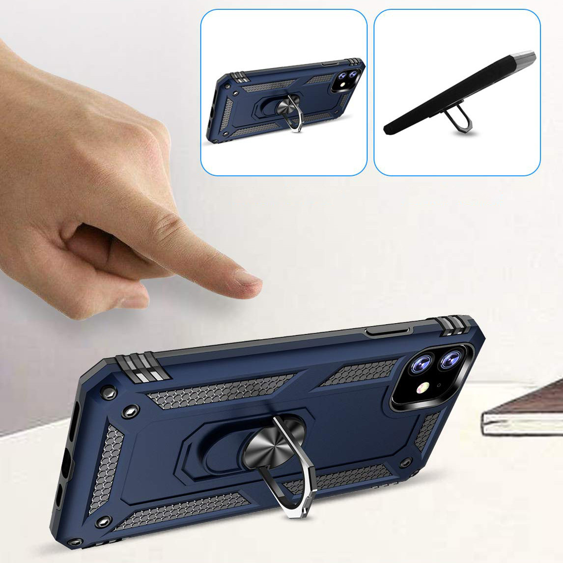 Чехол Shield для Iphone 11 бампер противоударный с кольцом Dark-Blue - фото 2 - id-p1281313937