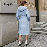 Пуховик жіночий демісезонний довгий осінній. Куртка пальто з капюшоном еврозима (блакитний) L, фото 7