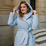 Пуховик жіночий демісезонний довгий осінній. Куртка пальто з капюшоном еврозима (блакитний) L, фото 4