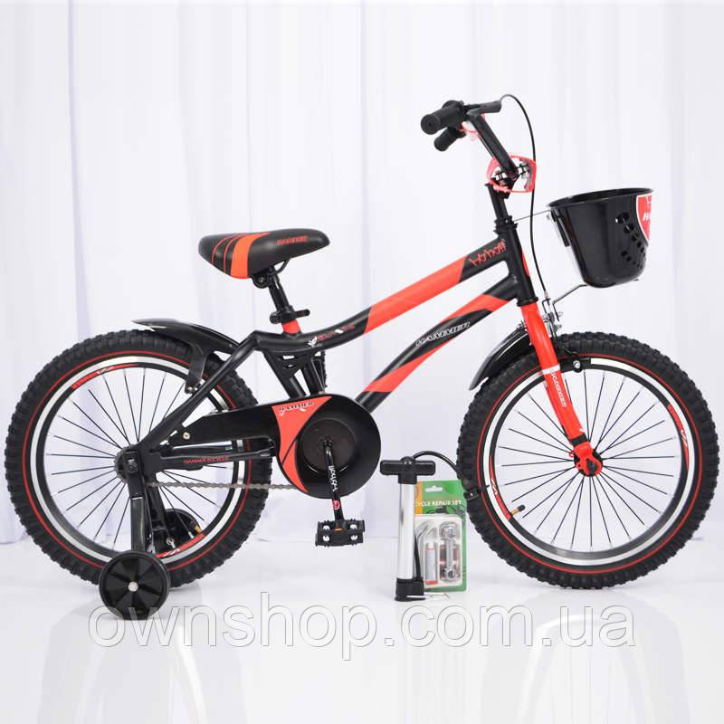 Велосипед дитячий із додатковими колесами 18" S500 Чорно-червоний, фото 1