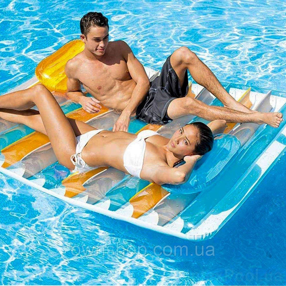 Надувний матрац-пліт Intex 56897, 198*160 см, дві подушки, два підсклянники, фото 1