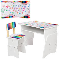 Дитяча дерев'яна парта 905-77, регулювання висоти — 3 положення, олівці, алфавіт