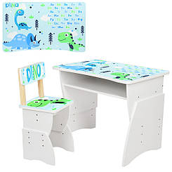 Дитяча дерев'яна парта 905-53, регулювання висоти — 3 положення, динозавр, алфавіт