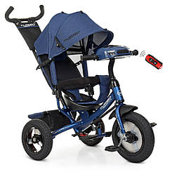 Дитячий велосипед з USB Turbotrike M 3115HA-11L триколісний, колеса надувні, ПУ, світло, синій льон