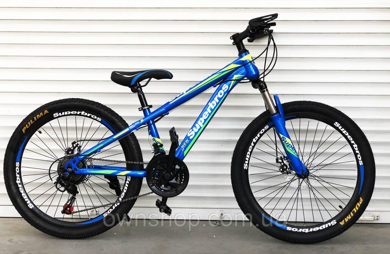 Велосипед гірський TopRider-285 колеса 24", рама 14", підлітковий Синій