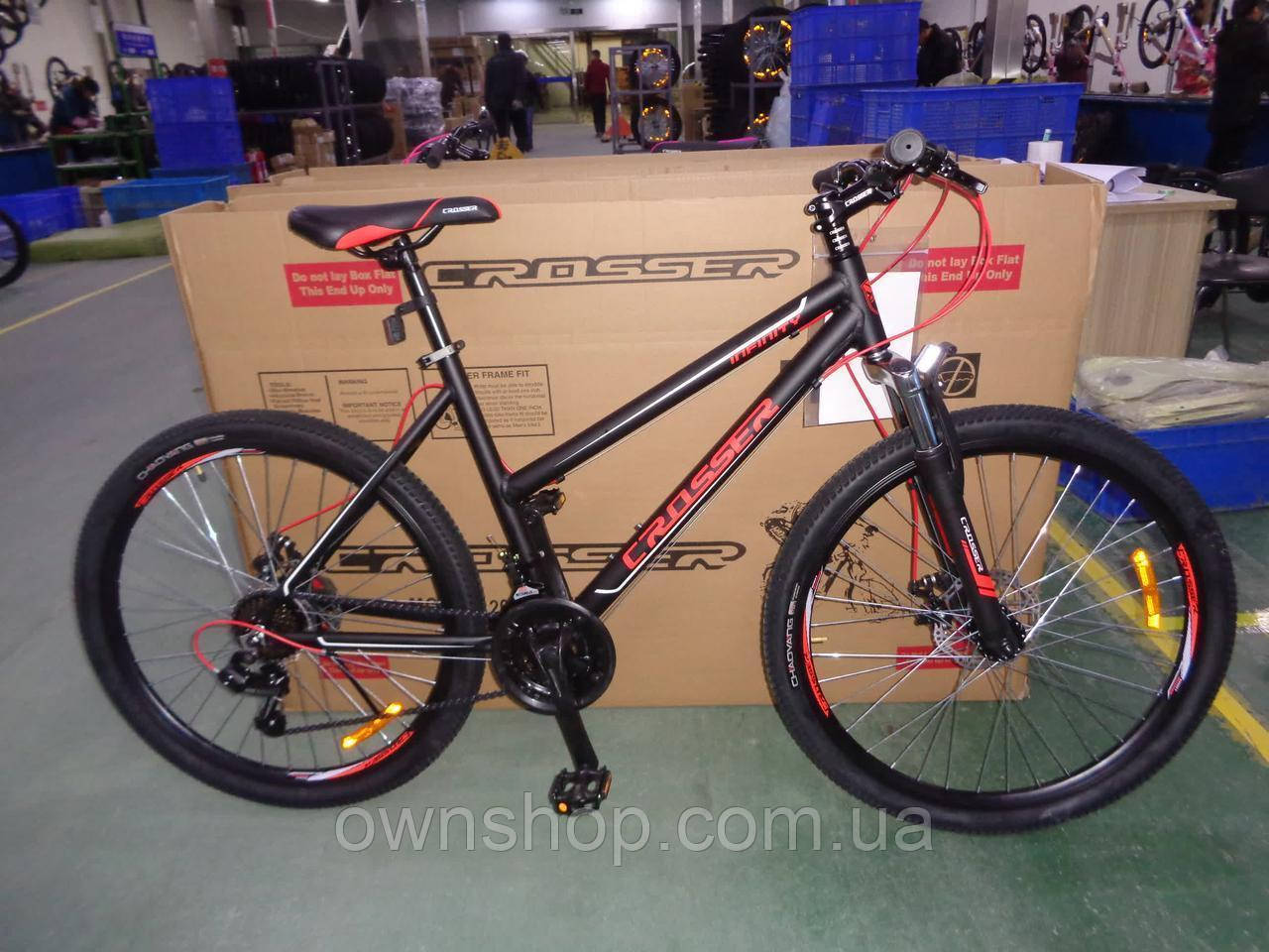 Велосипед гірський алюмінієвий Crosser INFINITY 26" рама 18", чорно-червоний