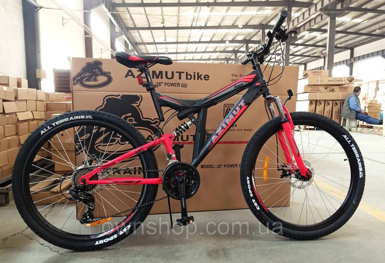 Велосипед гірський двопідвісний POWER 26" FRD, рама 19,5", чорно-червоний!
