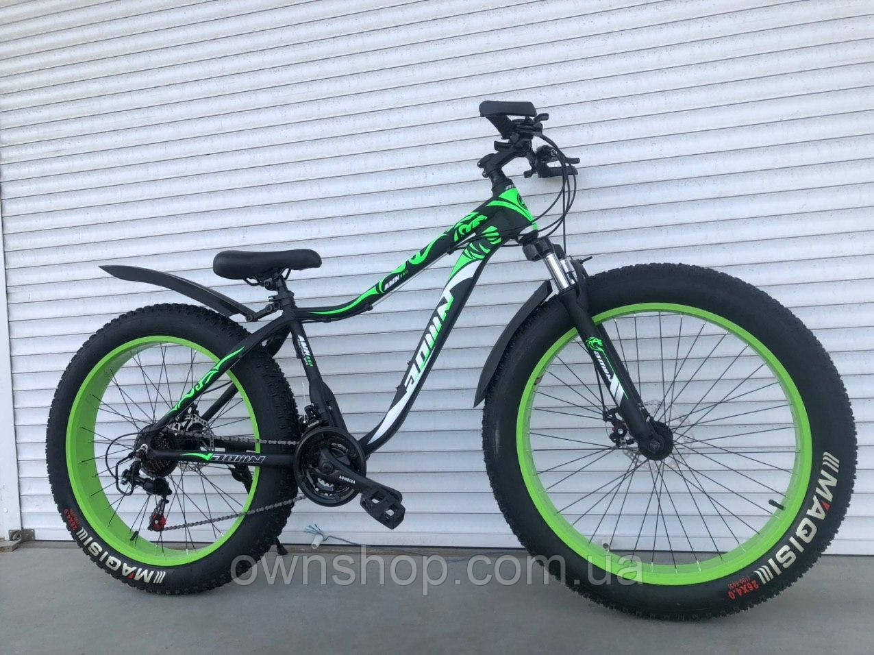 Велосипед алюмінієвий гірський TopRider FatBike 26" салатовий, фото 1