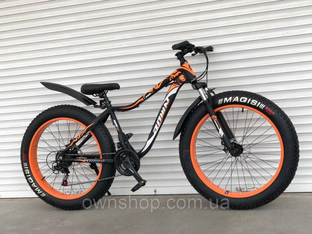 Велосипед алюмінієвий гірський TopRider FatBike 26" жовтогарячий