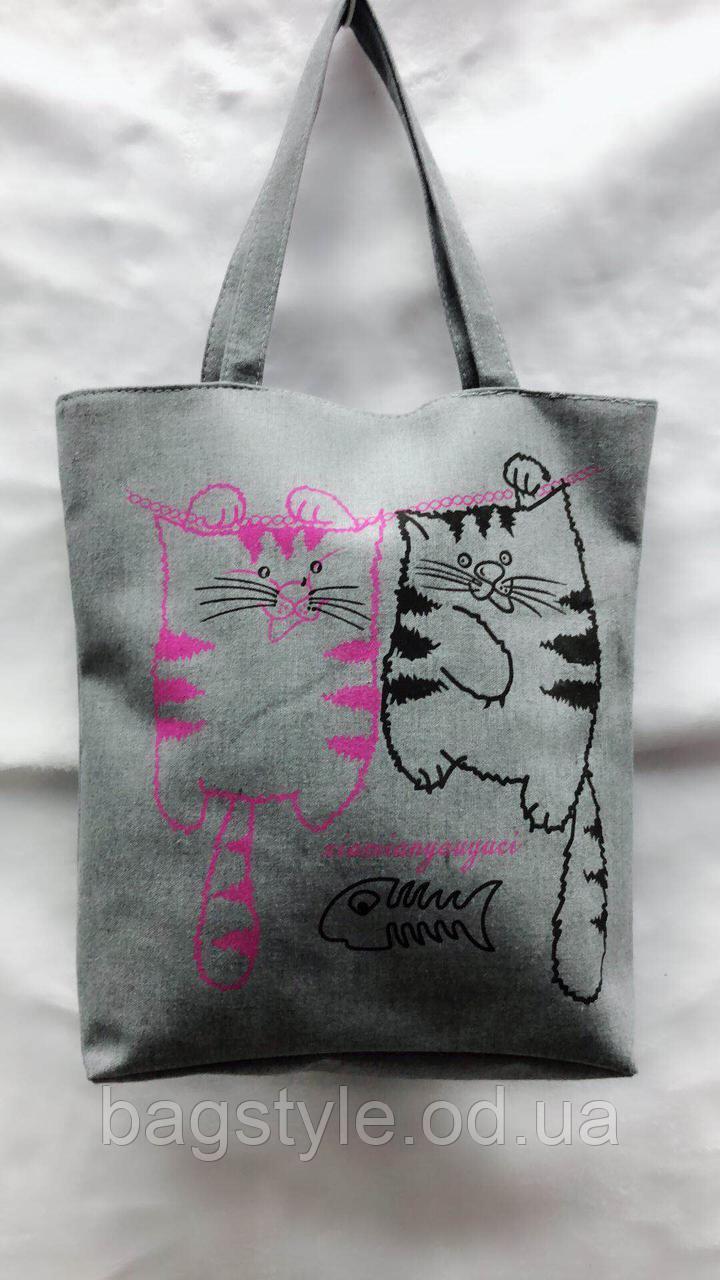 Еко сумка шоппер з бавовни з принтом котів