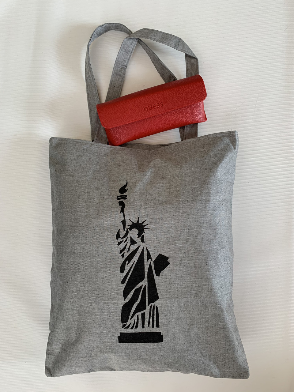 Універсальна сіра еко сумка з бавовняної тканини з принтом Статуї Свободи