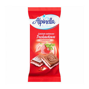 Шоколад Alpinella Strawberry молочний з полуничною начинкою, 100 г, Польща