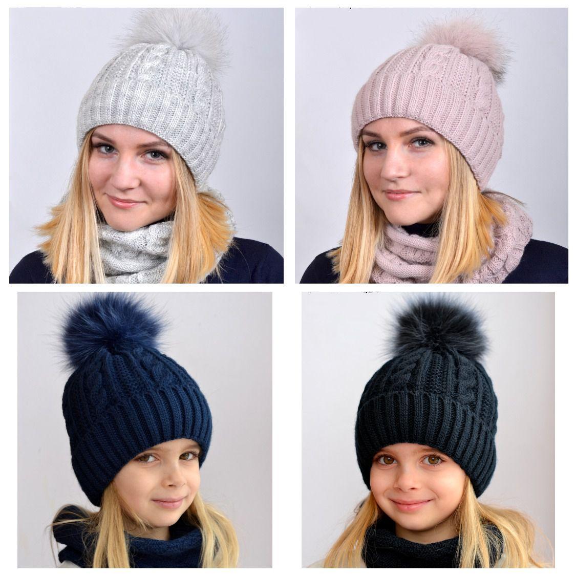 Зимова шапка для дівчат з натуральний помпоном песця