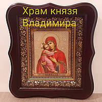 Ікона Володимирська Пресвятій Богородиці, лик 10х12 см, у темному дерев'яному кіоті